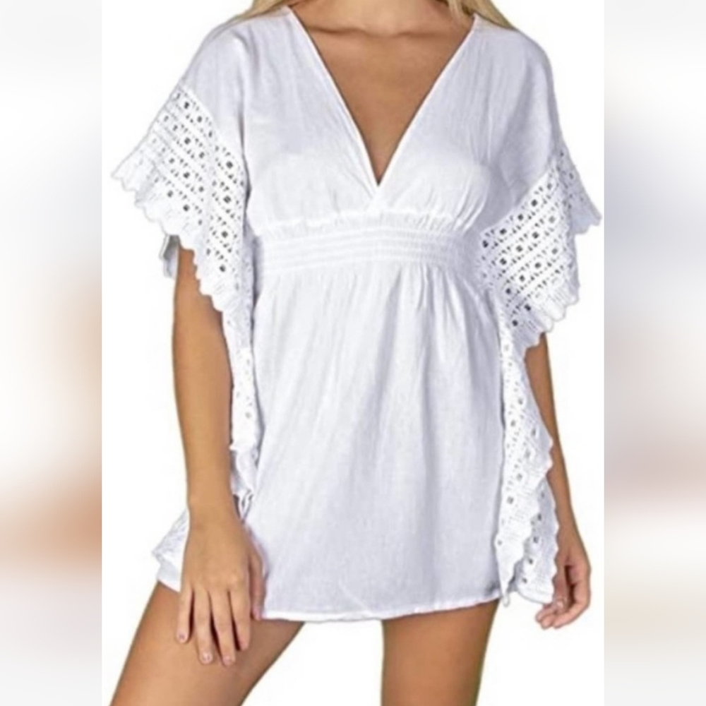 Seaspice Resort Wear Peruvian Cotton White Crochet Cover Up Dress